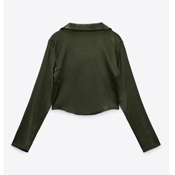 Zara satin effect polo top green - Picture 8 of 10